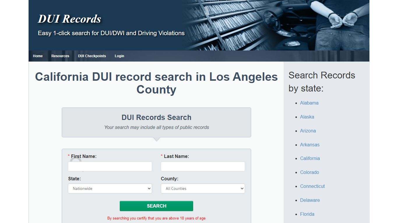 California DUI record search in Los Angeles County